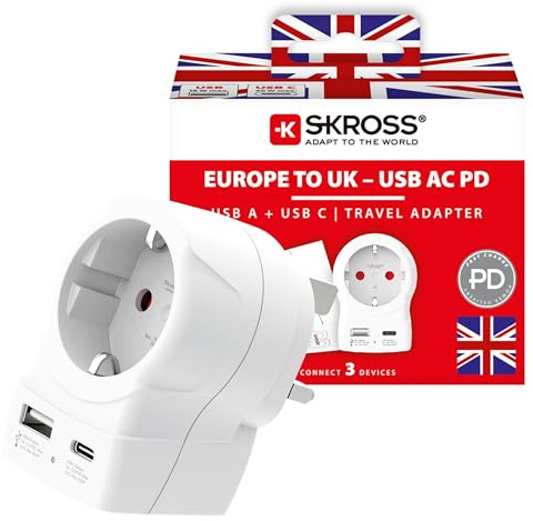 SKROSS Europe to UK USB AC20PD Travel Adapter