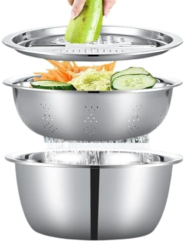Generico Set di Ciotole per - Bacinella Acciaio Inossidabile Da Tritare | Scodelle da Cucina con Base Antiscivolo - Per Verdure Frutta Patate Casa Ristorante Cucina Cottura E Insalate