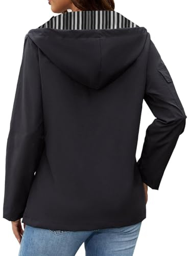 Generisch 2026 Mujer Anorak Casual Chaqueta de Bolsillo con Capucha a Prueba de Viento Uso Diario Ideal Ropa Exterior de Invierno Estilo Versátil (Negro, XL)