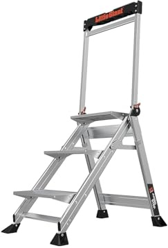 Little Giant Ladders Jumbo Step, Foldable 3-Step Stool, 2.2-Ft Aluminum, with Platform Steps, Handrail, and Tool Tray, 375 lb Load Capacity, Type 1AA, 8.7-Ft Reach, (11903)
