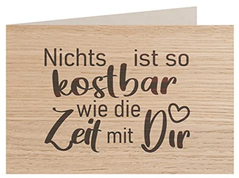 myZirbe Holzkarte - KOSTBARE ZEIT MIT DIR - Besondere Grußkarte, Liebeskarte, Jahrestags Karte, Freundschafts Karte, Postkarte, Geschenkkarte, Klappkarte, Einladung, Holzart:Eiche
