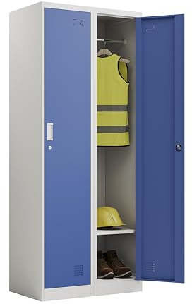 Racking Solutions 2 x Single Door Metal Storage Lockers, Blue & Grey Steel Lockable Unit, Staff Gym School Changing 1850mm H x 380mm W x 450mm D