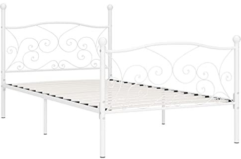 vidaXL Bettgestell mit Lattenrost Metallbett Einzelbett Bett Schlafzimmerbett Bettrahmen Ehebett Schlafzimmermöbel Weiß Metall 90x200cm