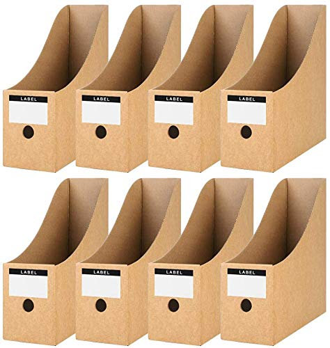 Koogel Magazine File Holder 8-Pack, Kraft Paper Cardboard Magazine Organizer with Labels, A4 File Folder Storage Box for Office, Home, School Desk Document Organiser