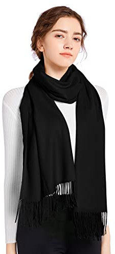 ELF KUCKUCK Schal Damen Winter Baumwolle Winterschal Halstuch Pashmina, Schwarz