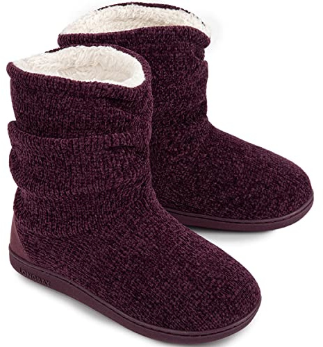 LongBay Women's Warm Slipper Boots Plush Fleece Lining Memory-Foam Cushioning Non-Slip Ladies House Shoes Indoor Outdoor, 5/6 UK, Purple