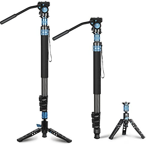 SIRUI P-424FL Kohlefaser Kamera Einbeinstativ Kit, 198CM Heavy Duty Professional Video Einbeinstativ mit VA-5 Fluid Video Kopf, Stativsockel, Flip Locks für DSLR Kamera