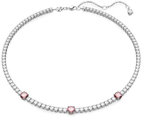 Swarovski Tennis Deluxe Halskette, Rund, Weiss, Goldlegierungsschicht