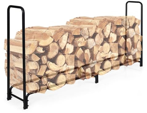 GOPLUS Étagère à Bois de Chauffage en Métal Résistant à Rouille, Porte-Bûches avec Grande Capacité pour Cheminée, Patio, Terrasse, Support de Bûches Intérieur ou Extérieur, 250 X 36 X 122,5 CM