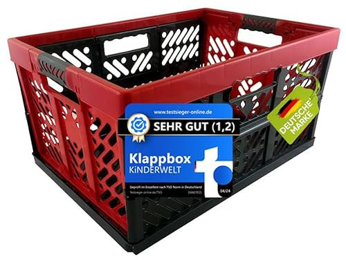 KiNDERWELT Robusta scatola pieghevole professionale da 45 l fino a 50 kg – scatola pieghevole, cestino per la conservazione, trasporto – antracite/rosso