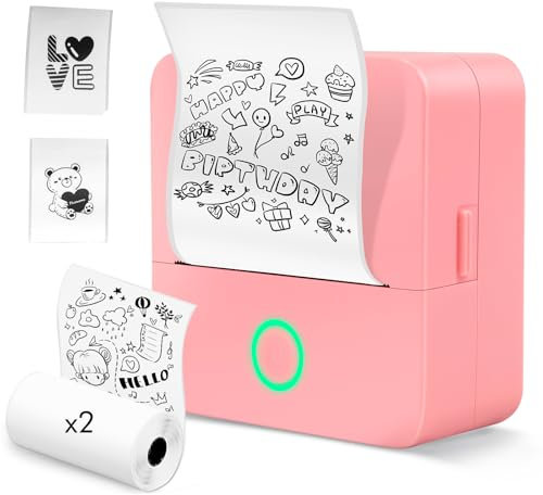 Lovcoyo Etikettendrucker Selbstklebend, Etikettendrucker Bluetooth, 2 Roll Etikettiergerät Mini Label Printer Ettikettiergeraet Labeldrucker (X6+2Roll, Rosa)