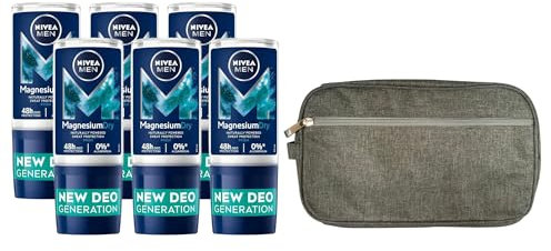 Men, Deodorante Roll On, Magnesium Dry FRESH, 48h Di Protezione 50ml (6 Roll On) + Omaggio Pochette Uomo (Colorazione Assortita)