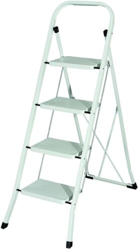 Sgabello Scala Domestica pieghevole in acciaio salvaspazio antiscivolo con gradini spaziosi (4 Gradini)