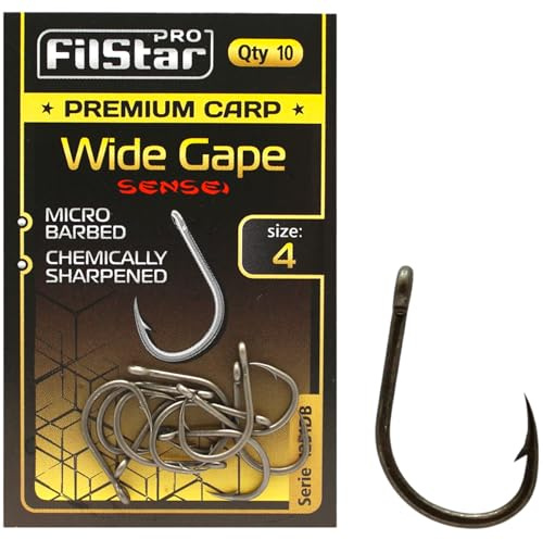 PRO FILSTAR 10 Stück Angelhaken Set mit Wide Gape Größe 4 - Haken für Karpfenangeln - Karpfen Angeln Zubehör - Pop Up Boilies Karpfenhaken - Carp Fishing Hooks - Angelzubehör Karpfen - Karpfen Rigs