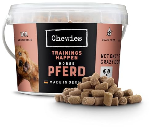 Chewies Träningshapen häst hundgodis spannmålsfritt, mjukt och utan socker – monoprotein hundgodis i en återförslutningsbar hink – Made in Germany (8 x 300 g)
