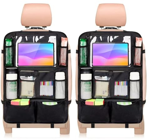 YooGoal Organizer per sedile auto, confezione da 2 organizer per sedile posteriore per bambini, protezione per sedile posteriore, accessori da viaggio per auto, con supporto per tablet e 9 tasche,