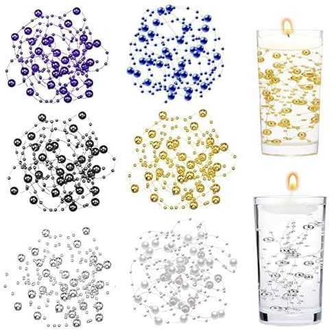 30m Artificiales Hilo De Perlas, CNYMANY 6 piezas Cadena de perlas de imitación para rellenos de jarrones y velas flotantes Decoración de corona de centro de mesa para mesa de comedor de boda Navidad