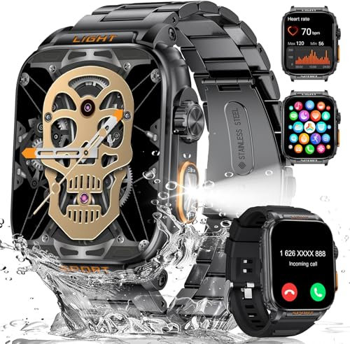 LIGE Smartwatch Herren Militärische mit LED-Taschenlampe,1.91'' HD Touchscreen,430mah Sportuhr,5ATM Wasserdicht,100+ Sportmodi Aktivitätstracker mit Herzfrequenz/SpO2/Schlafmonitor/Schrittzähler