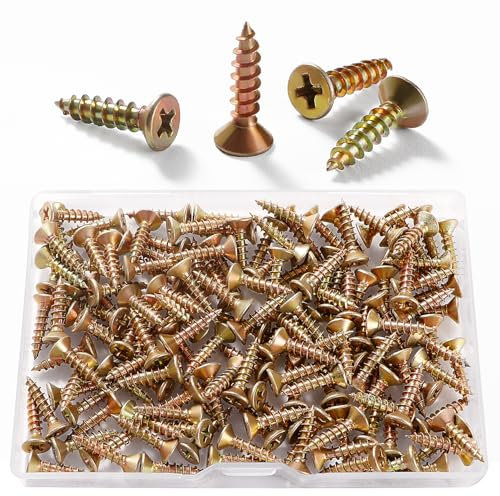 VooGenzek 150 Pièces M3.5 * 16 mm Vis à Bois À Filetage Épais, Vis Cruciformes, Vis Autotaraudeuses, pour Cloisons SèChes, Meubles En Bois, Jaune
