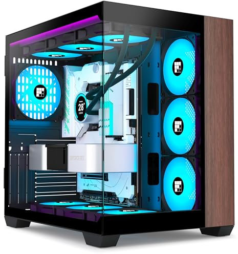 FOIFKIN M9 PC Case -Walnut front panel, Pre-Installed 3 PWM ARGB Fan, ATX Mid-Tower Gaming PC Case, 270° Panoramic Glass with Type-C (Black, M9)