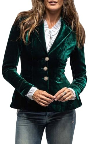 TACSTRUN Femmes Velours Blazer Costume Veste Casual Léger Cropped Manches Longues entièrement doublé Blazer Veste Outerwear,Vert,L