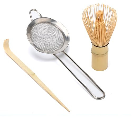 DiDiBirDi Set di fruste Matcha,Frusta in bambù Matcha (Chasen),Paletta tradizionale (Chashaku),Setaccio in acciaio inox,Strumenti da tè giapponesi per cerimonia