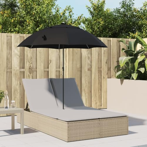 Gecheer Lettino Prendisole Doppio Cuscini e Parasole Beige Polyrattan,Lettino Prendisole Professionale,Lettino Prendi Sole da Esterno,Lettini da Giardino,Lettino da Sole,P368084