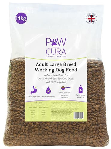 Pawcura Hypoallergenic Dog Food. Adult Large Breed working dog food for sensitive stomach. Insect Formula, High Protein, Sustainable nutrition – 14kg Bag