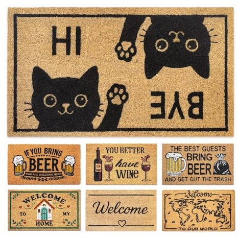 LUA VIKA Fußmatte Kokos Lustig - Hi Bye Katze - 40x70 cm - Fussmatte Aussen und Innen - Fussmatten Haustür - Türmatte Außen - Fußmatten - Kokosmatte Fußmatte