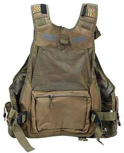 Drfeify Chaleco de Pesca de Bolsillo Múltiple Chaleco Deportivo Profesional con 6 Bolsillos Delanteros Bolsas de Malla Tiras Reflectantes Hebillas Ajustables para Actividades Al Aire