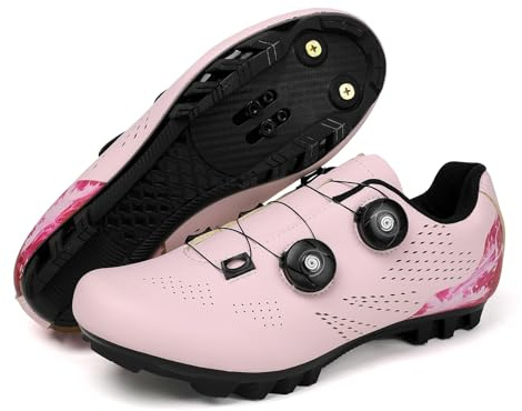 Mateju Zapatillas Ciclismo MTB Hombre Mujer, 36-47 EU Zapatillas Bicicleta de Montaña Hombre con Calas Respirables Antideslizantes para Deportes al Aire Libre (45,MTB Rosa)