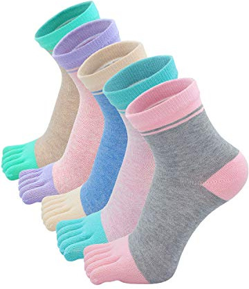 PUTUO Zehensocken Damen Fünf Finger Socken aus Baumwolle, Damen Sneaker Socken mit Zehen für Sport Laufende Freizeit 5 Paare