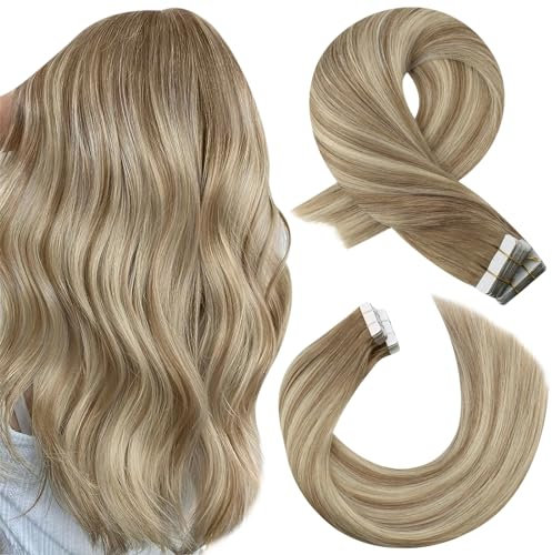 Moresoo Echthaar Extensions Tape Braun Invisible Tape in Extensions Echthaar Balayage Hellbraun und Mittelblond Haarverlängerung Tape Echthaar Dicke Haare 30 cm 20 Stück/30g #8/22/8 12 Inch