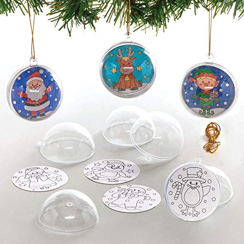 Baker Ross Christmas Colour in Baubles – Pack of 8, Bauble Craft Kits for Kids, Make Your Own Christmas Decorations (AX478)