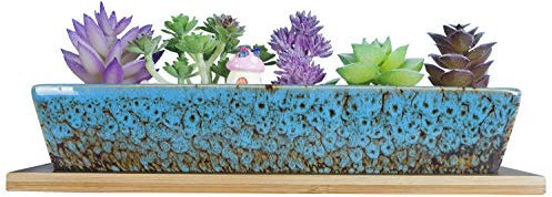 ARTKETTY Vasi per piante grasse in ceramica da 25 cm, moderni contenitori rettangolari lunghi per piante grasse, con vassoio, per cactus e bonsai, con drenaggio, per interni ed esterni, decorazione