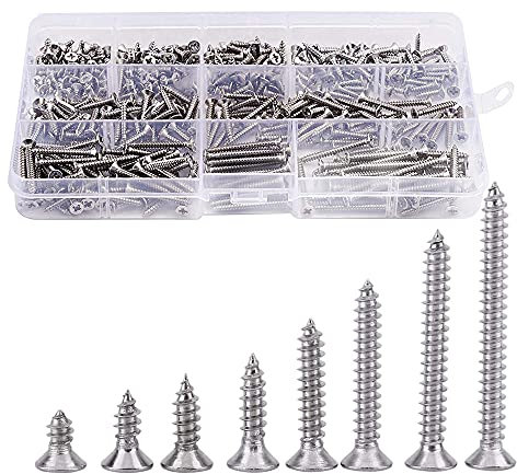 M3 Self-Tapping Screws, 400pcs Stainless Steel Phillips Flat Head Srews Cross Head Multi-Purpose Self Tapping Wood Screw Countersunk Head Fastening Screw