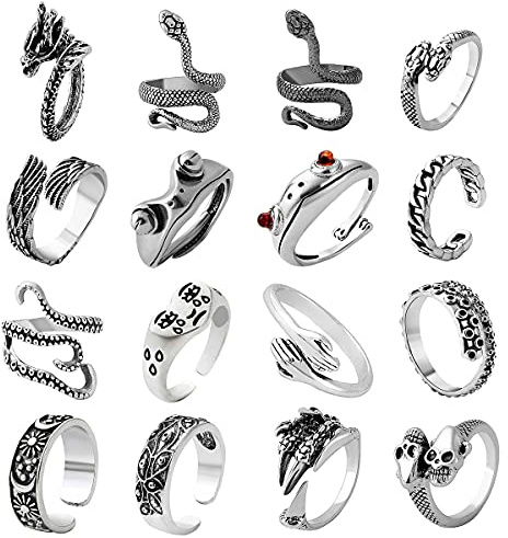 AIDSOTOU 16Pcs Mens Vintage Open Adjustable Rings Set