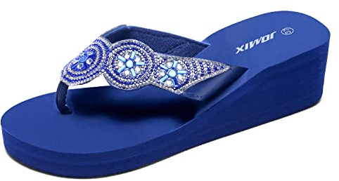 JOMIX Ciabatte Infradito Donna Estive Eleganti Infradito con Zeppa Comode Casa Mare Spiaggia Piscina SD2565 (02 Blu Navy, 41)