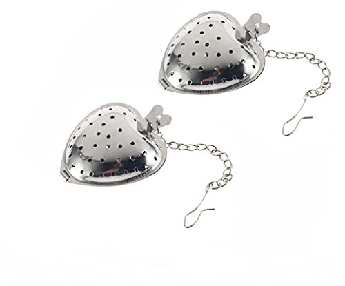 Alnicov 2 sfere da tè a forma di cuore, in acciaio inox, 3,8 cm, con catena a corda, infusore per tè caldo riutilizzabile a rete per tè caldo