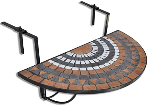 Makastle Balkonhängetisch in Terracotta und Weiß - Balkontisch zum Einhängen aus Metallrahmen und Mosaik, Klapptisch Kleiner Balkon Hängetisch, witterungsbeständig Outdoor Tisch 76 x 56 x 64 cm