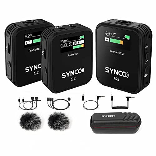 SYNCO G2 A2 1-Trigger-2 Microfonico Wireless 2.4G 150 m di Raggio di Trasmissione Schermo TFT Spina da 3,5 mm per Smartphone Fotocamera Videocamera Vlog Live Streaming Intervista