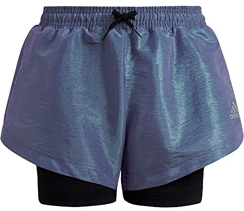adidas Mädchen Dance Loose Fit Two-In-One Shorts, Violet Fusion/Easy Green/Black/Silver Metallic, 13-14 Years