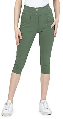 Kendindza - Pantaloni Capri estivi elasticizzati a 3/4, verde, XXL