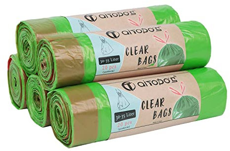 Aitodos 30L Sac Poubelle, 100PCS Sac Poubelle Vert, LxH: 50x60cm, Sac à Ordures en Polyéthylène, UE Convient à la Plupart des Poubelles Moyennes ''30L'' (5 Rouleaux, 20 par Rouleau)