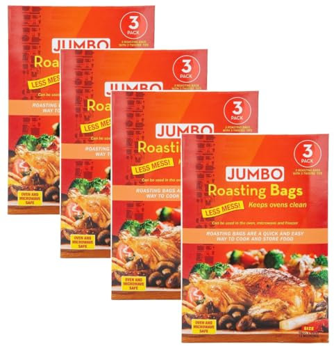 LND Gifts Extra Large Turkey Roasting Bags: 12 Jumbo Bags for Oven, 55cm x 60cm, Easy Roast - With Ties for Microwave and Freezer Use