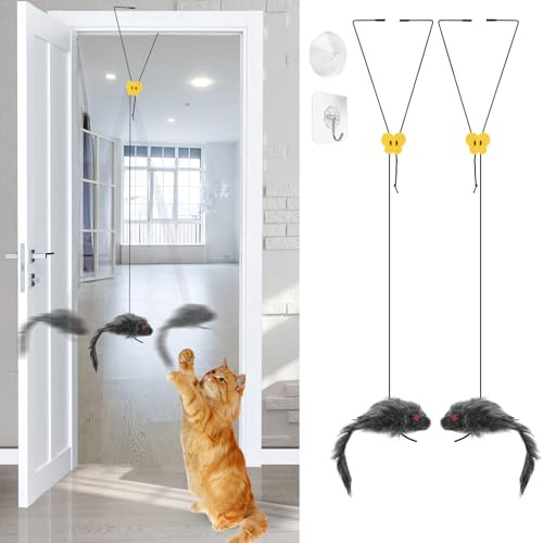 Adiwo Paquete de 2 Juguetes para Gatos Colgantes de Puerta, Juego automático de 3 Maneras para Colgar en la Puerta, Juguetes para Gatos y Gatitos de Interior, Juguetes interactivos Ajustables para