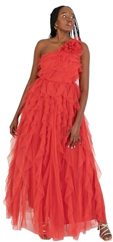 Anaya with Love Dam maxi klänning dam en axel ärmlös tredelad ruffle vattenfall A-linje brudtärna gäst Prom Ball Gown, röd 46, Färg: röd, 44