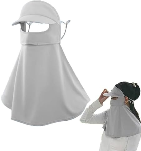 SZETOSY Solskyddsmask för hela ansiktet med halsdamask, issilke UV-skyddsmask anti-UV andningsbar sommar körning slöja nackskydd multifunktionella huvudbonader för utomhussport, Ljusgrå, one size