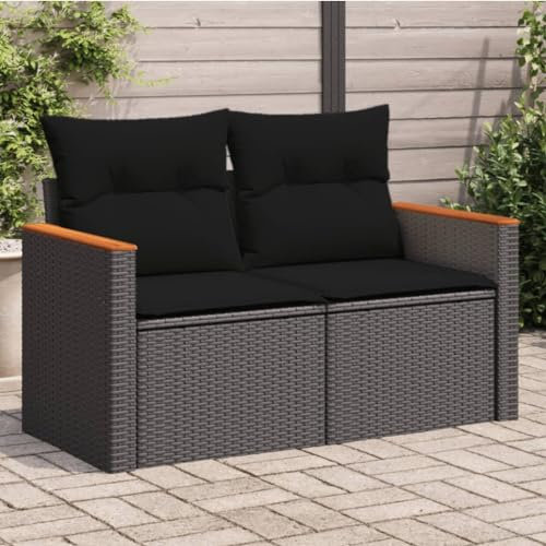 Juroupi Gartensofa mit Kissen 2-Sitzer GartenmöBel Terrassensofa Outdoor Sofa Balkon Outdoor Couch Loungesofa Outdoor Schwarz Poly Rattan - 365993