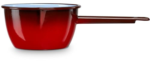 briebe Cazo Cocina con Pico Hervir Leche Acero Esmaltado 16 cm, Hervidor Vitrificado 1,70 L con Mango, Apto Inducción, Vitrocerámica, Fuego, Gas, Horno, Ignea Vintage Rojo